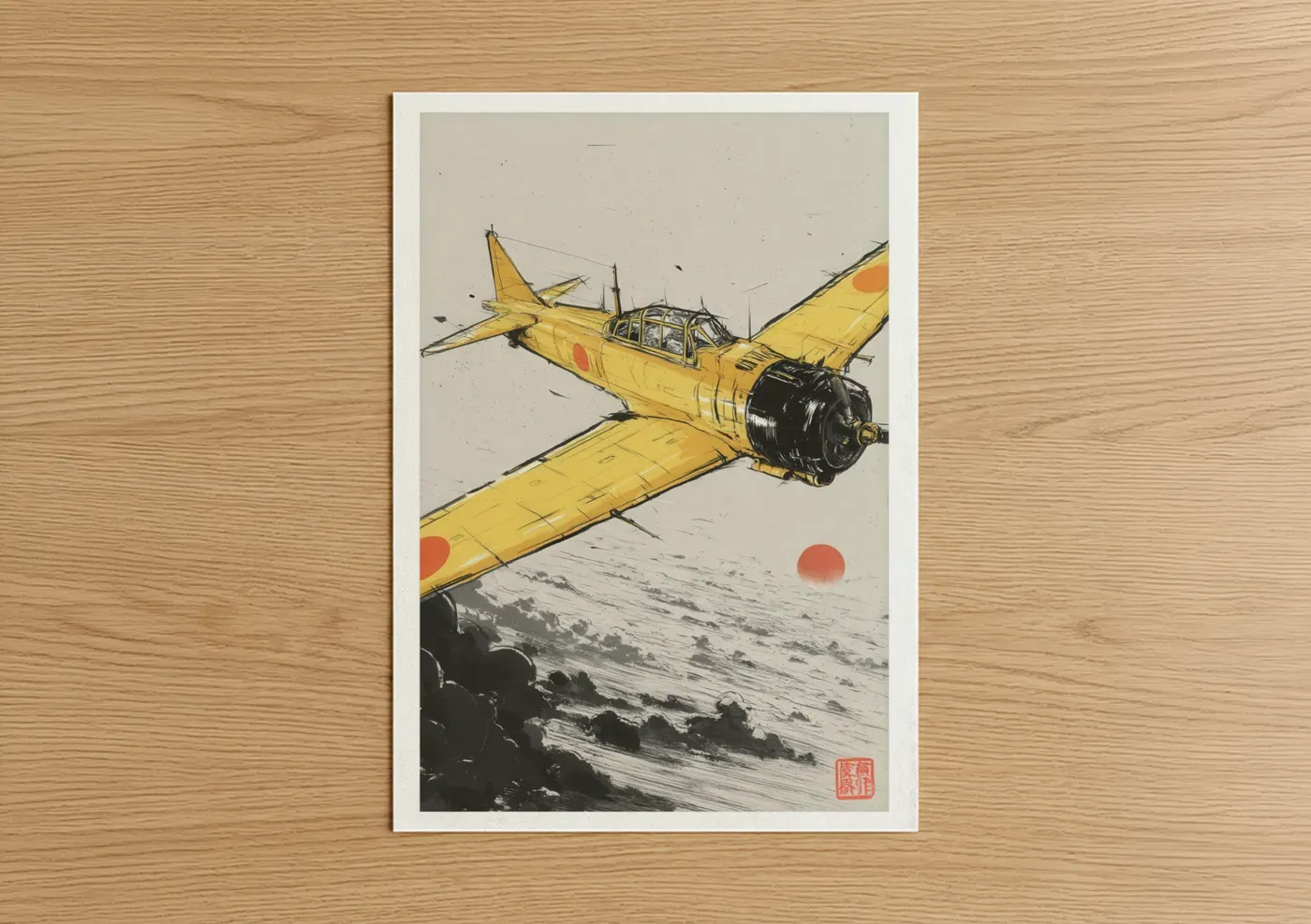 Vintage Yellow Airplane Over Ocean Wall Art