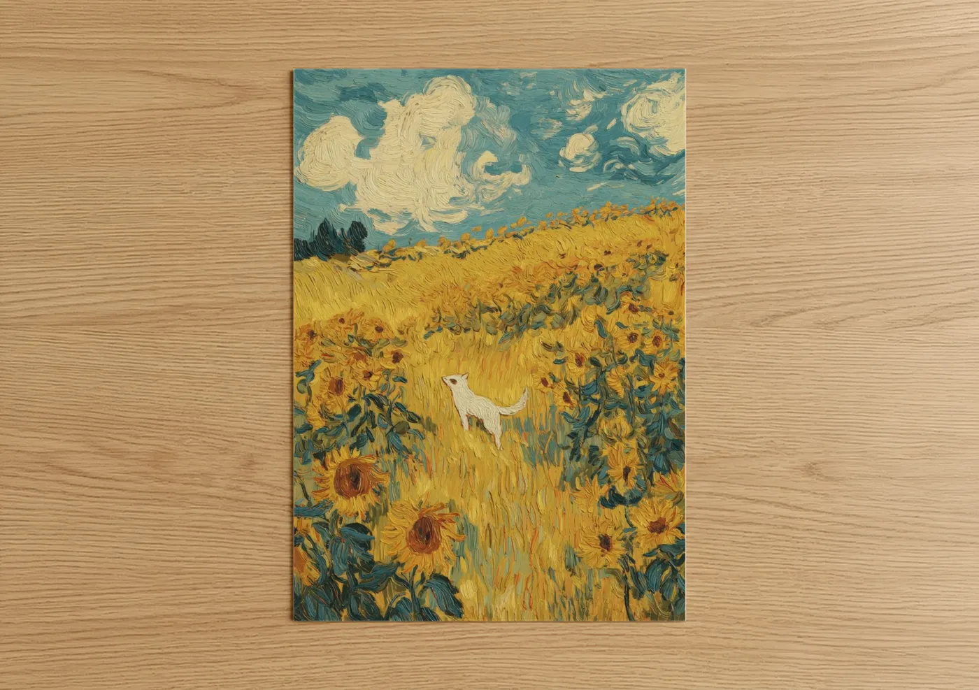 White Weasel Sunflower Field Wall Art