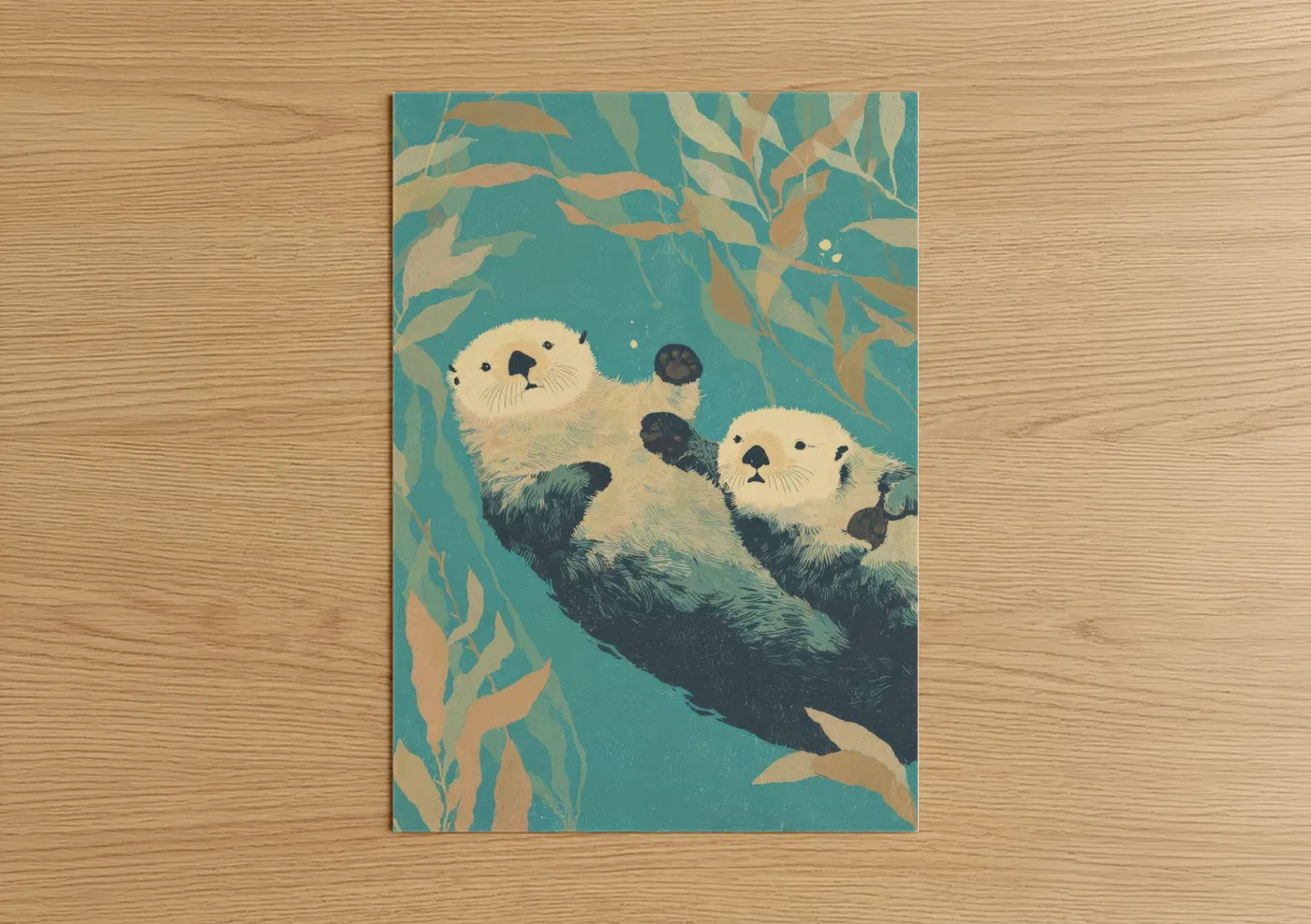 Floating Otters in Love Watercolor Wall Art