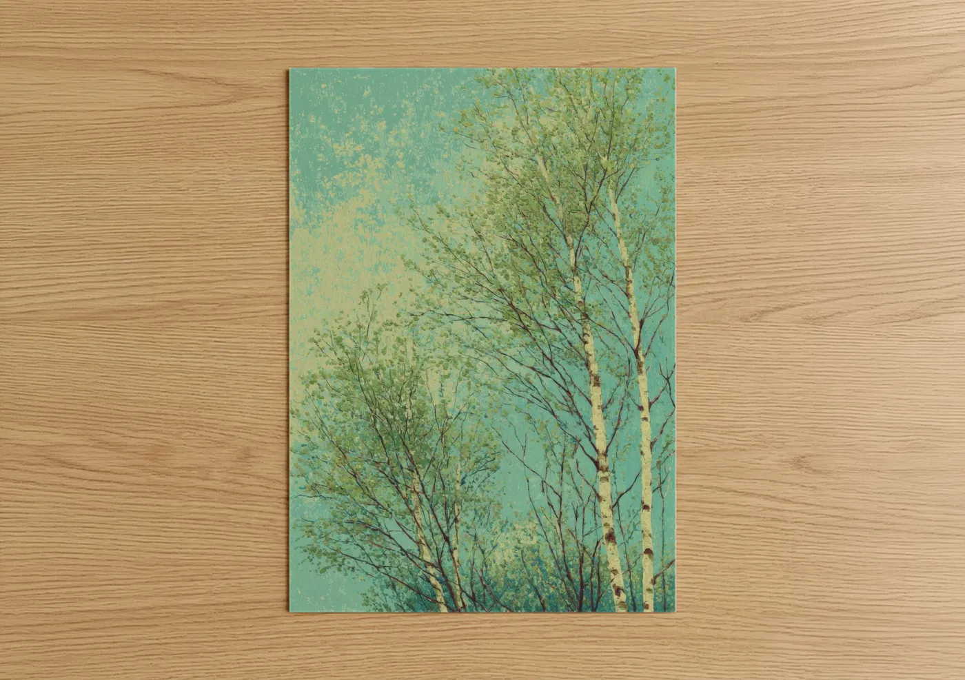Turquoise Birch Trees Modern Wall Art