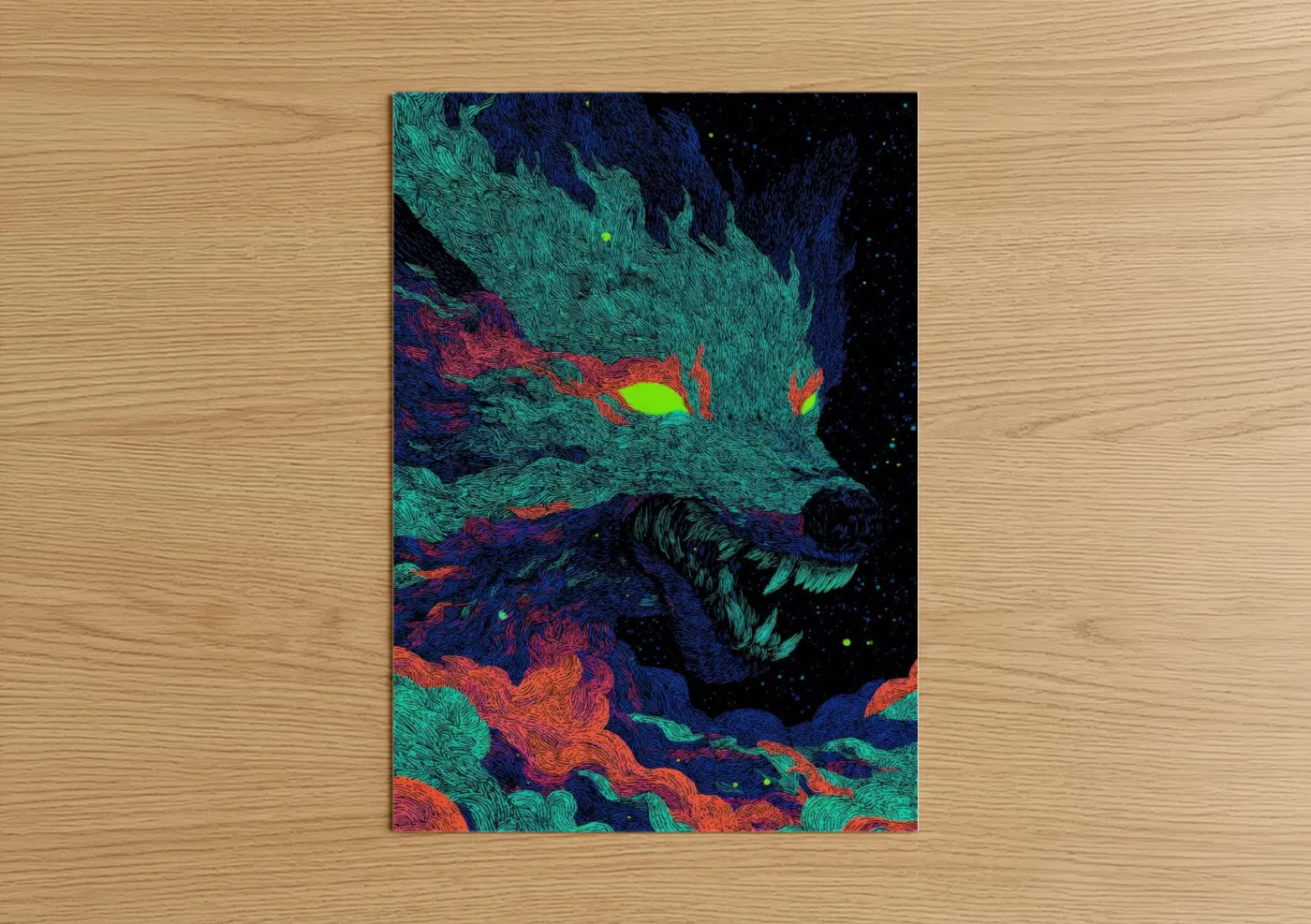 Neon Cerberus Mythical Creature Wall Art