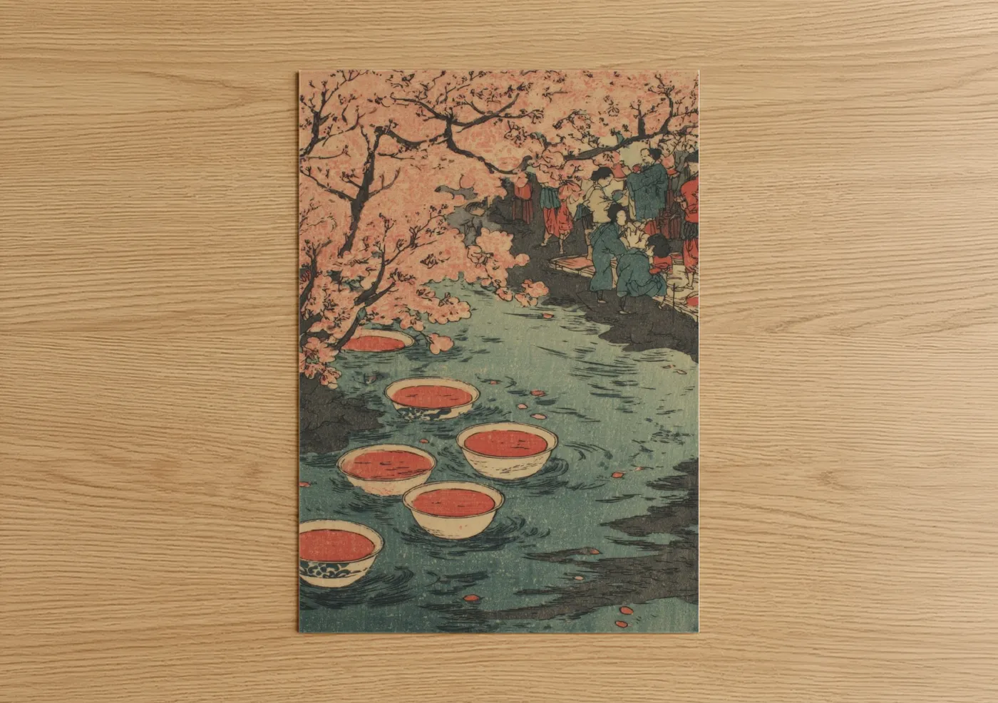 Japanese Woodblock Rose Wine Celebration Wall Art
