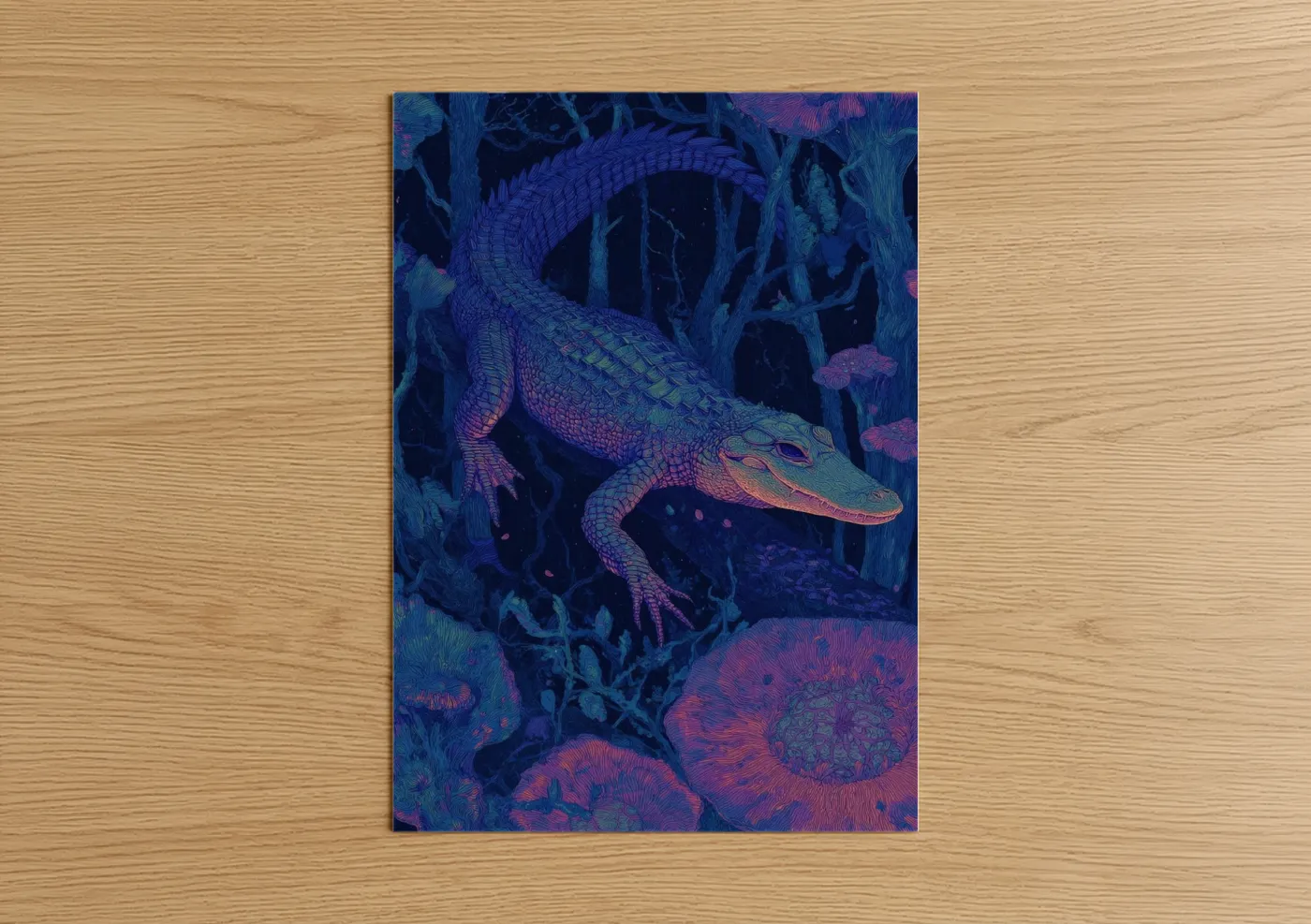 Neon Alligator Reptile Fantasy Wall Art