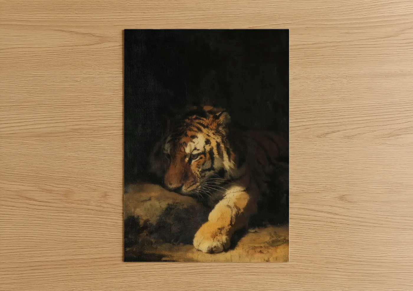 Resting Tiger Wild Cat Portrait Painting Wall Art
