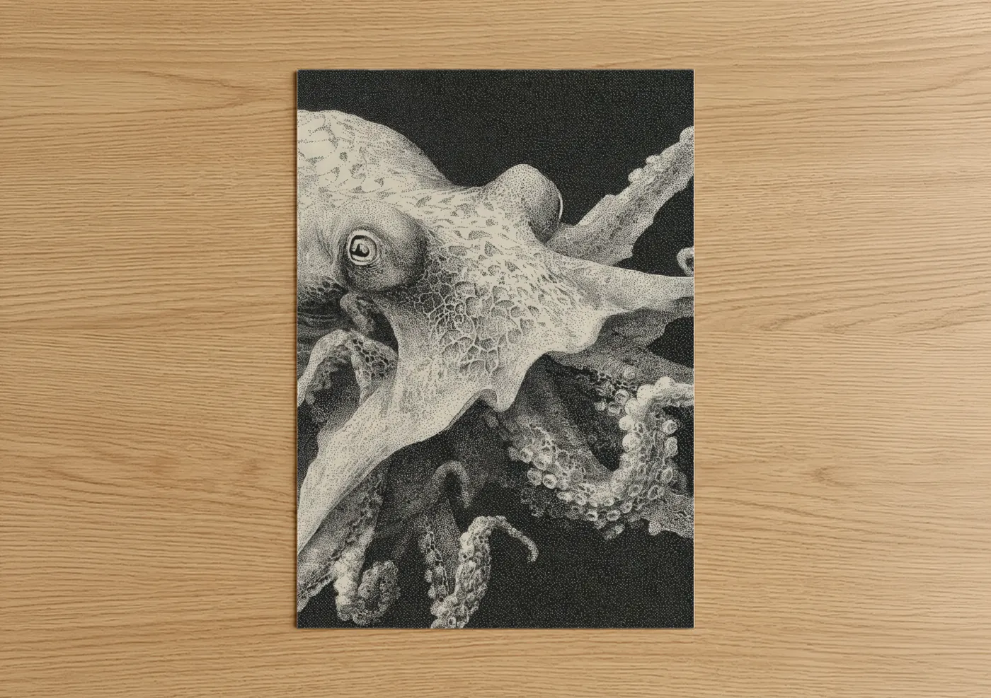 Deep Sea Squid Detailed Etching Wall Art