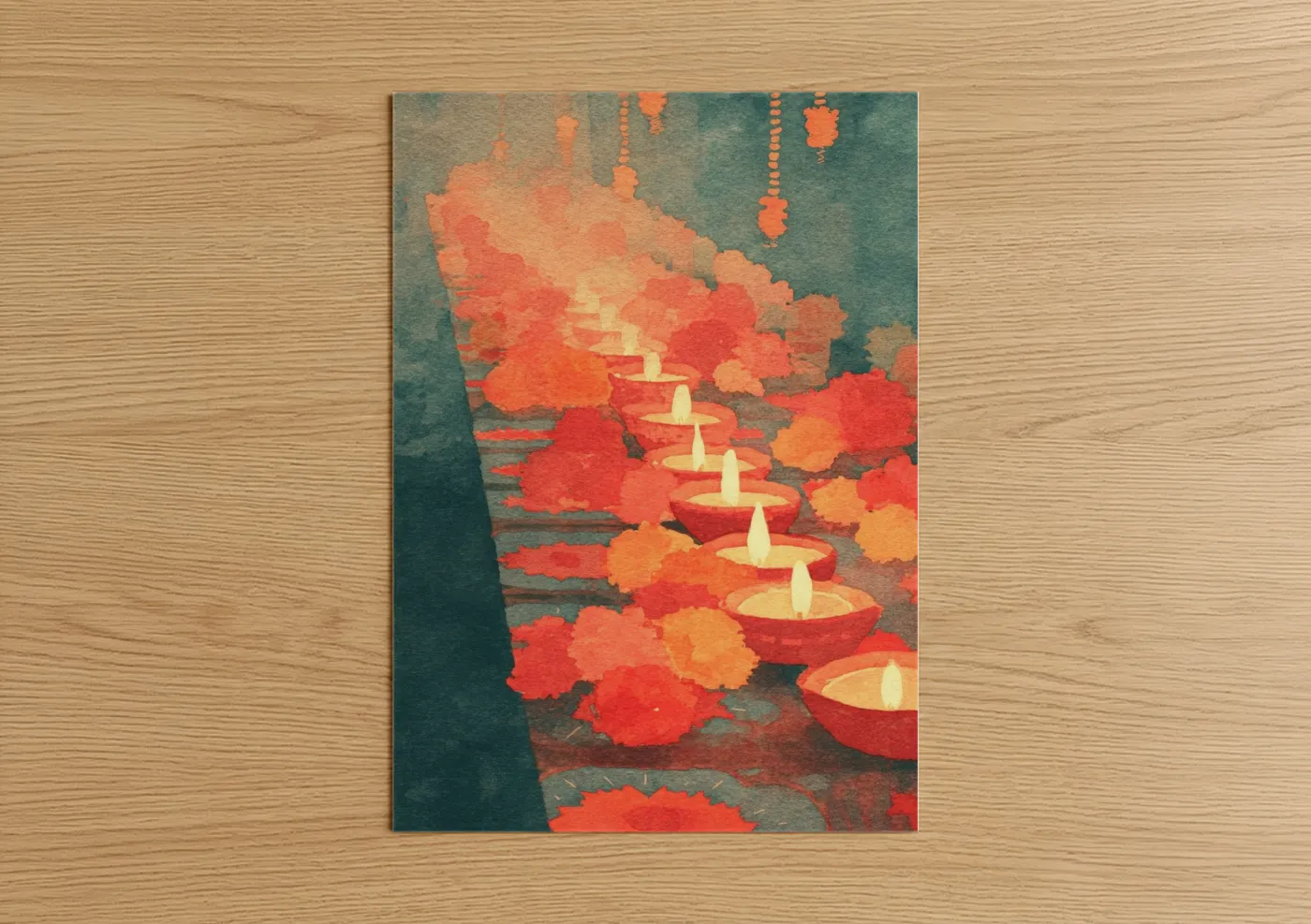 Ceremonial Diya Lights Hindu Spiritual Wall Art