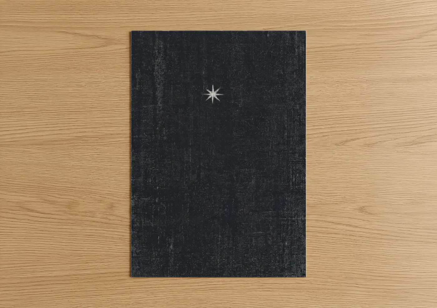 Art print on warm oak wood — black and white palette — Solitary Star poster