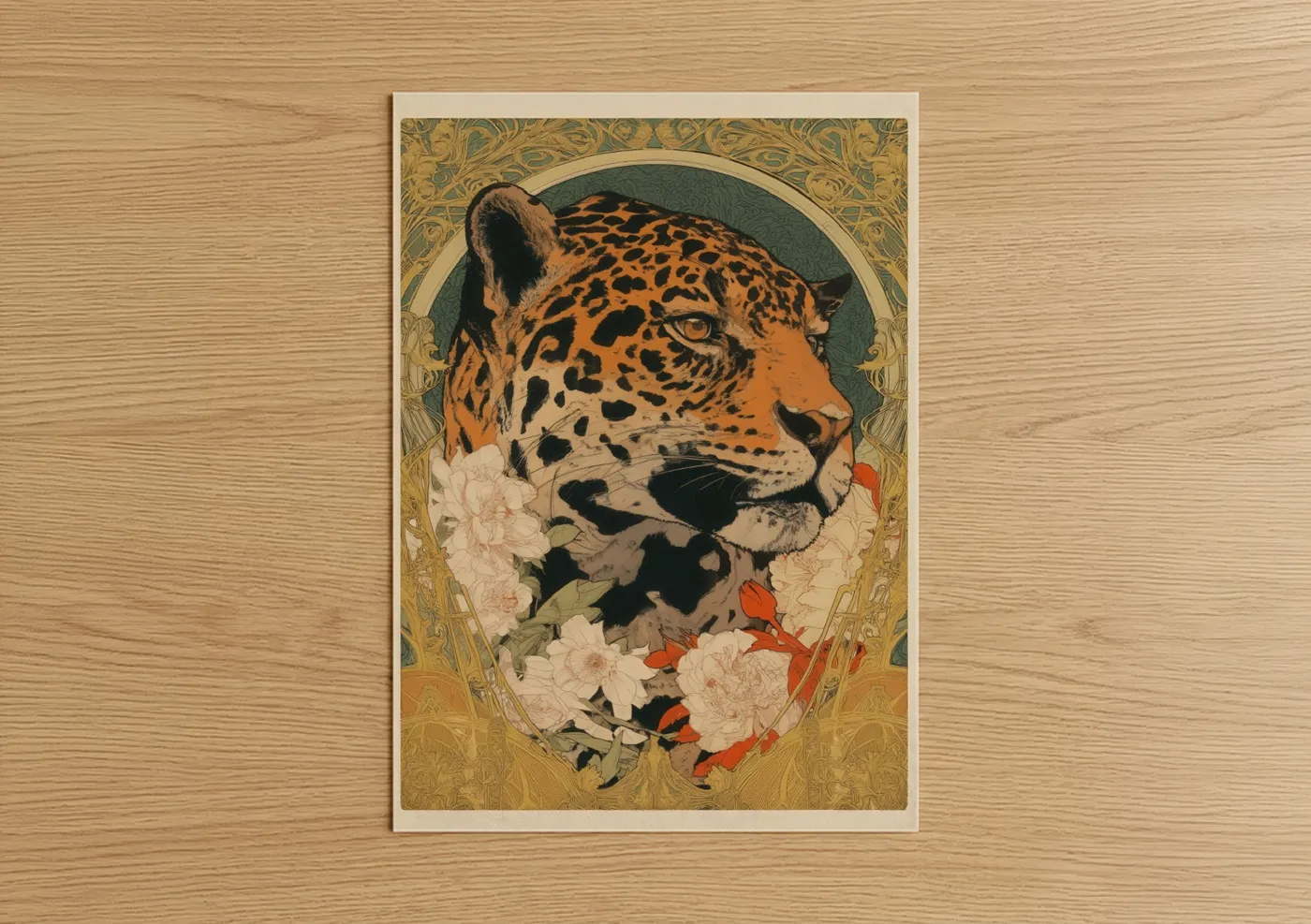 Floral Jaguar Art Deco Wildlife Wall Art