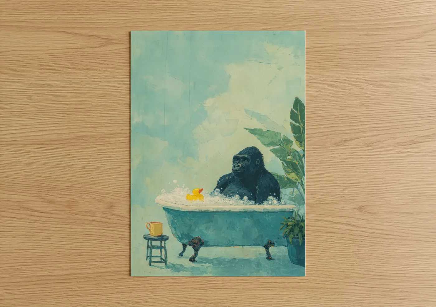 Bathing Gorilla Whimsical Wildlife Wall Art