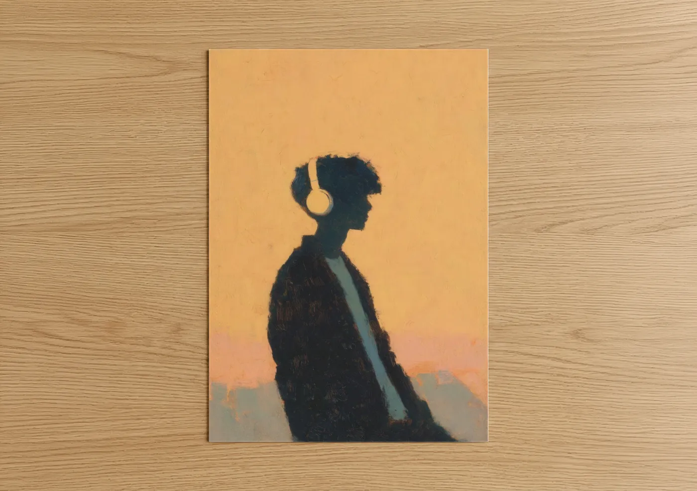 Silhouette Headphones Golden Hour Music Wall Art