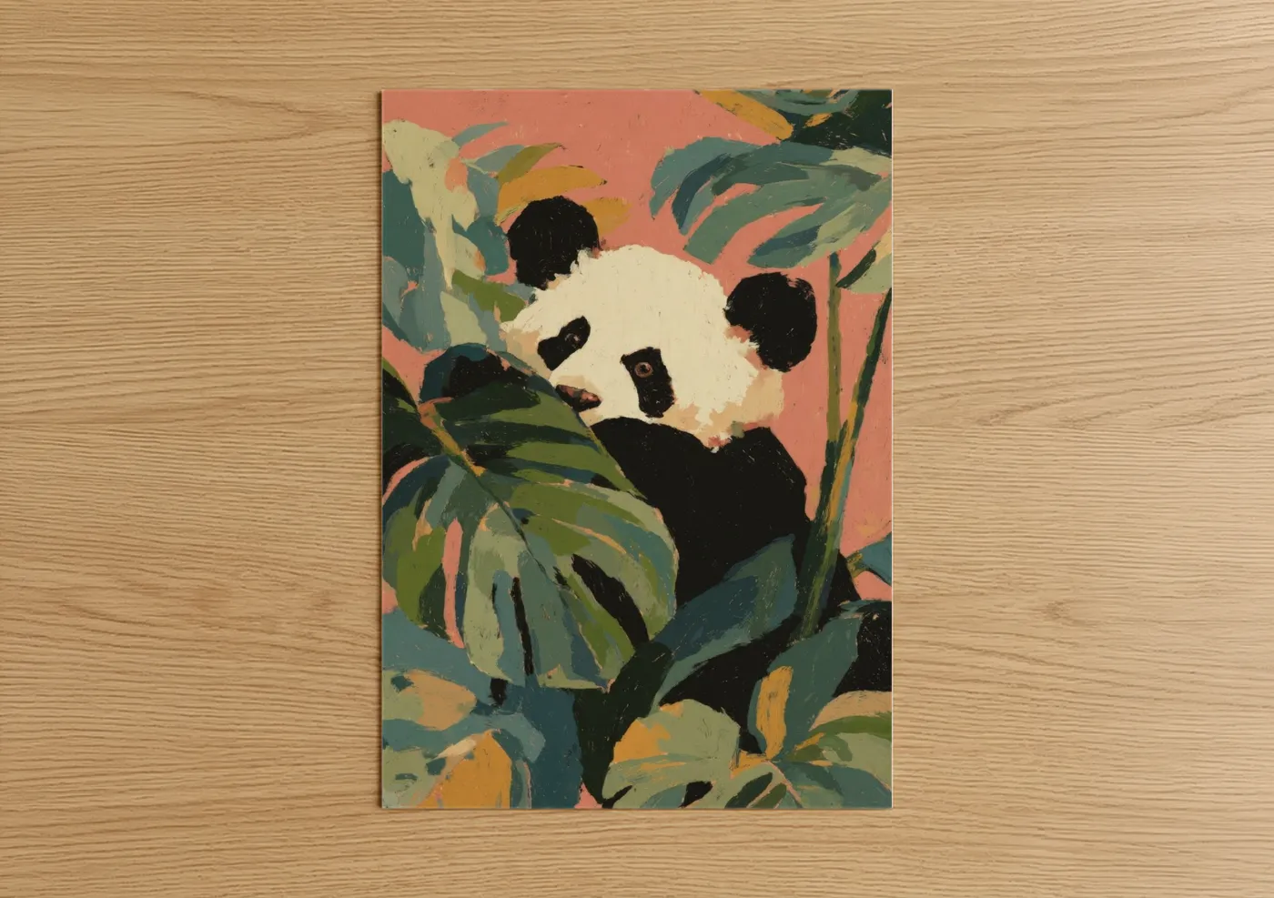 Panda in Bamboo Leaves Modern Wall Art