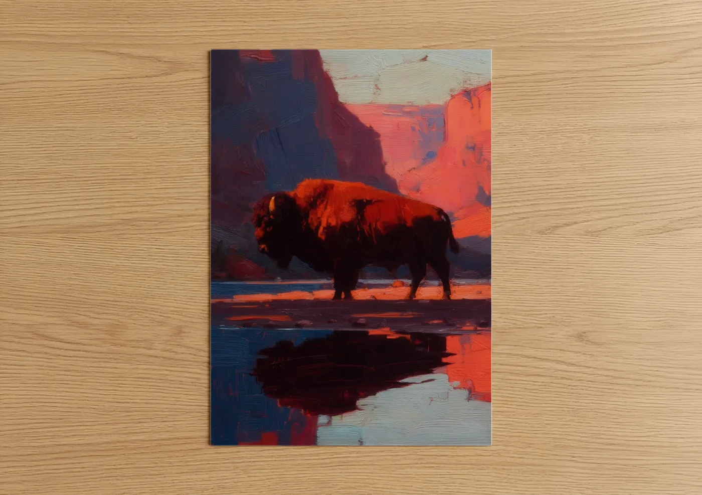 Crimson Bison Desert Landscape Wall Art