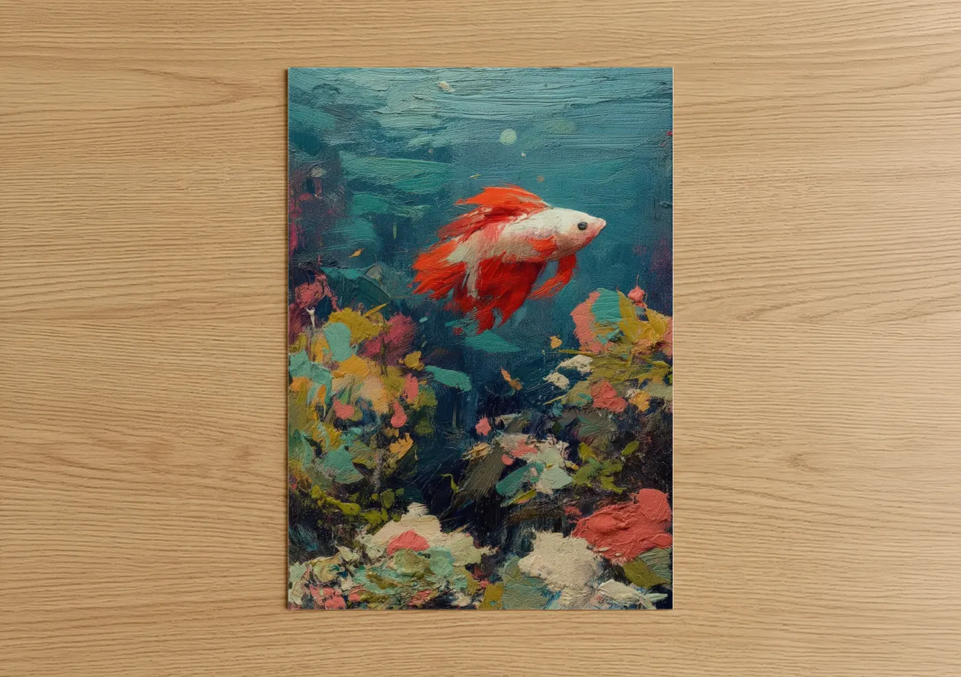 Red Betta Fish Underwater Coral Garden Wall Art