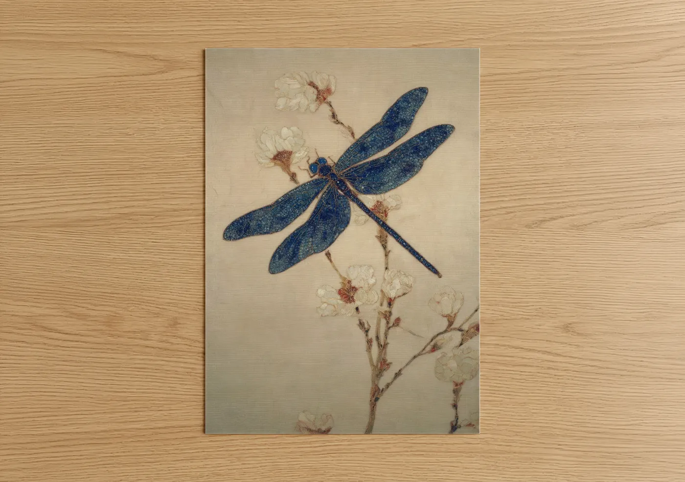 Azure Dragonfly With White Flowers Wall Art