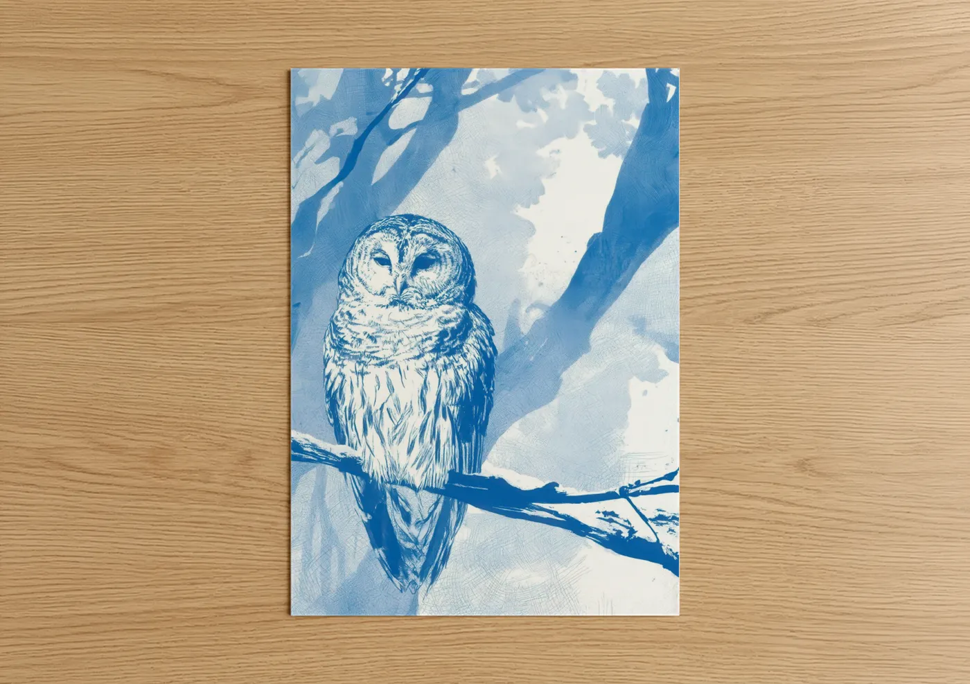 Barred Owl Winter Branch Blue Wall Art