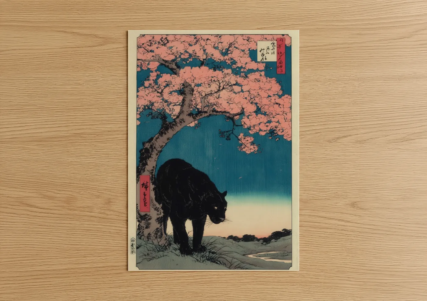 Black Panther Cherry Blossom Art Wall Art