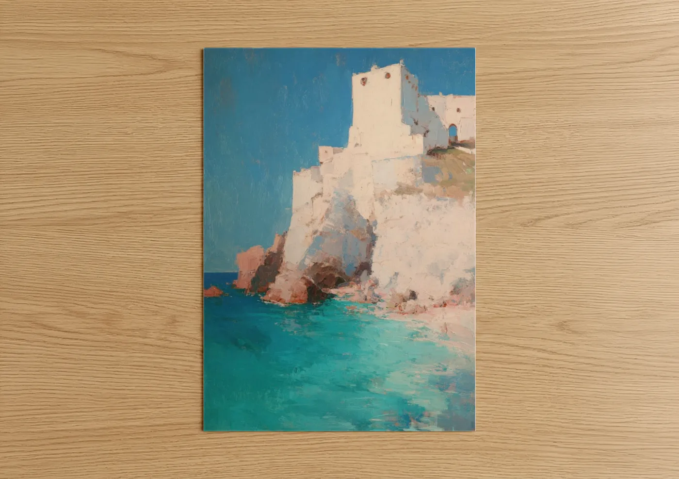 Coastal Castle Fortress Mediterranean Watercolor Wall Art