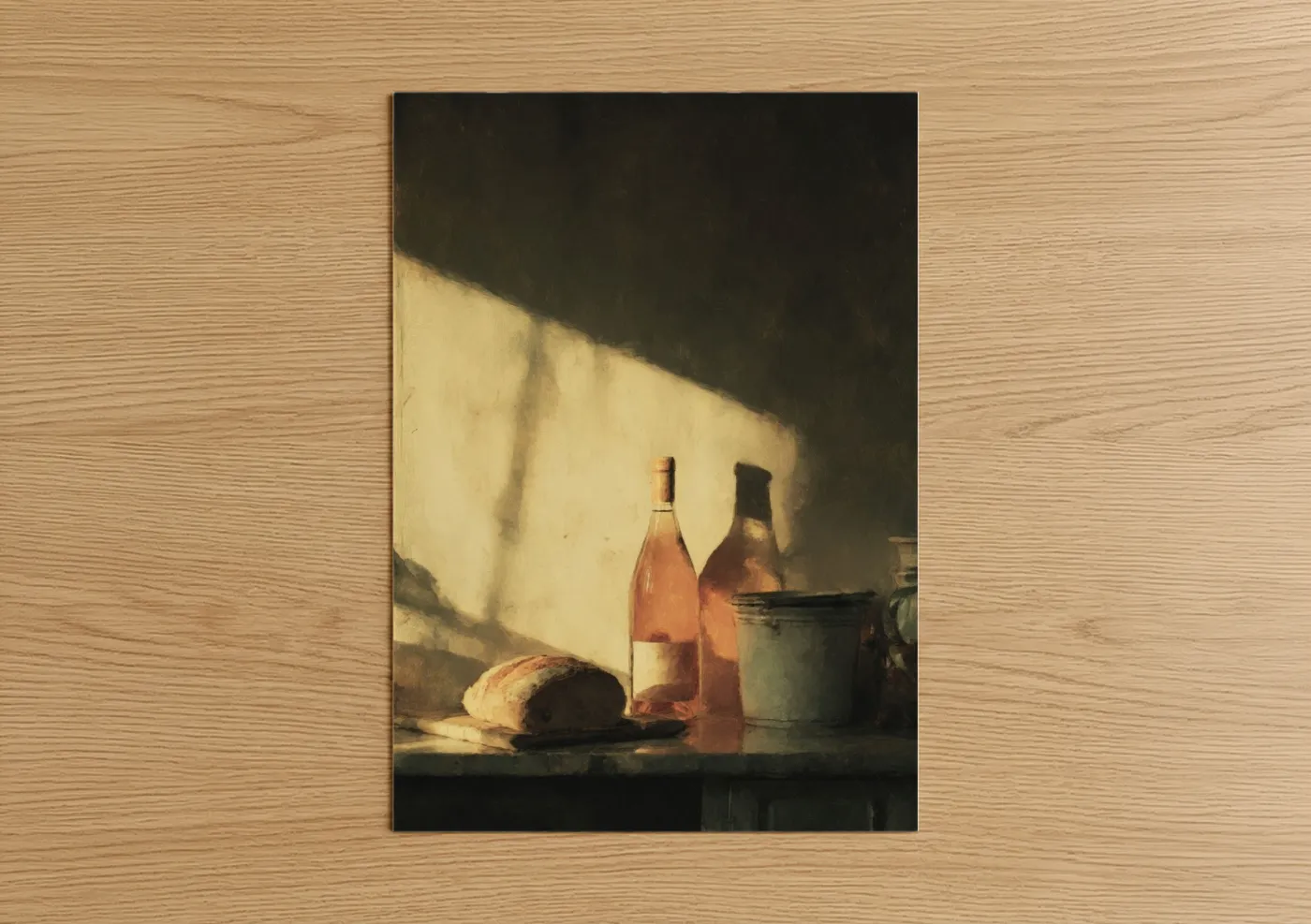 Sunlit Rose Wine Still Life Painting Wall Art