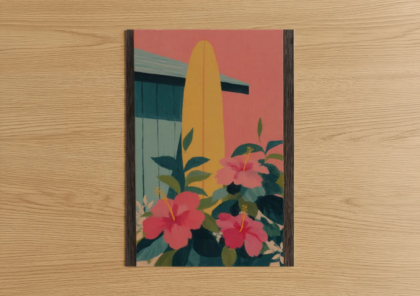 Tropical Surfboard Pink Hibiscus Retro Wall Art