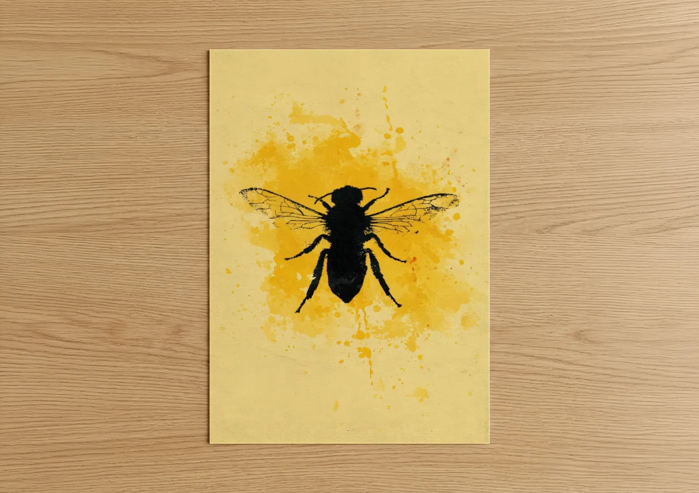 Golden Bee Watercolor Splash Wall Art