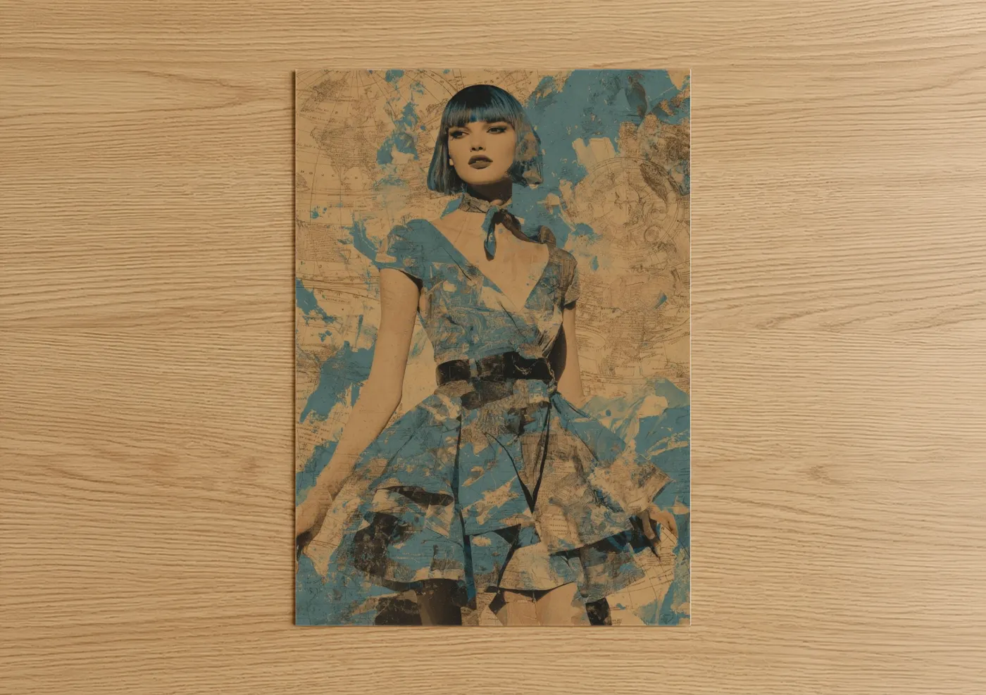 Vintage Map Print Wrap Dress Fashion Wall Art