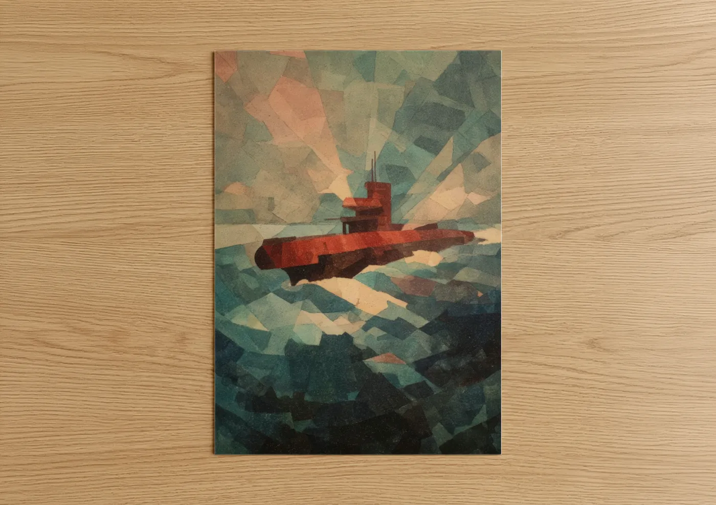 Deep Red Submarine Geometric Wall Art