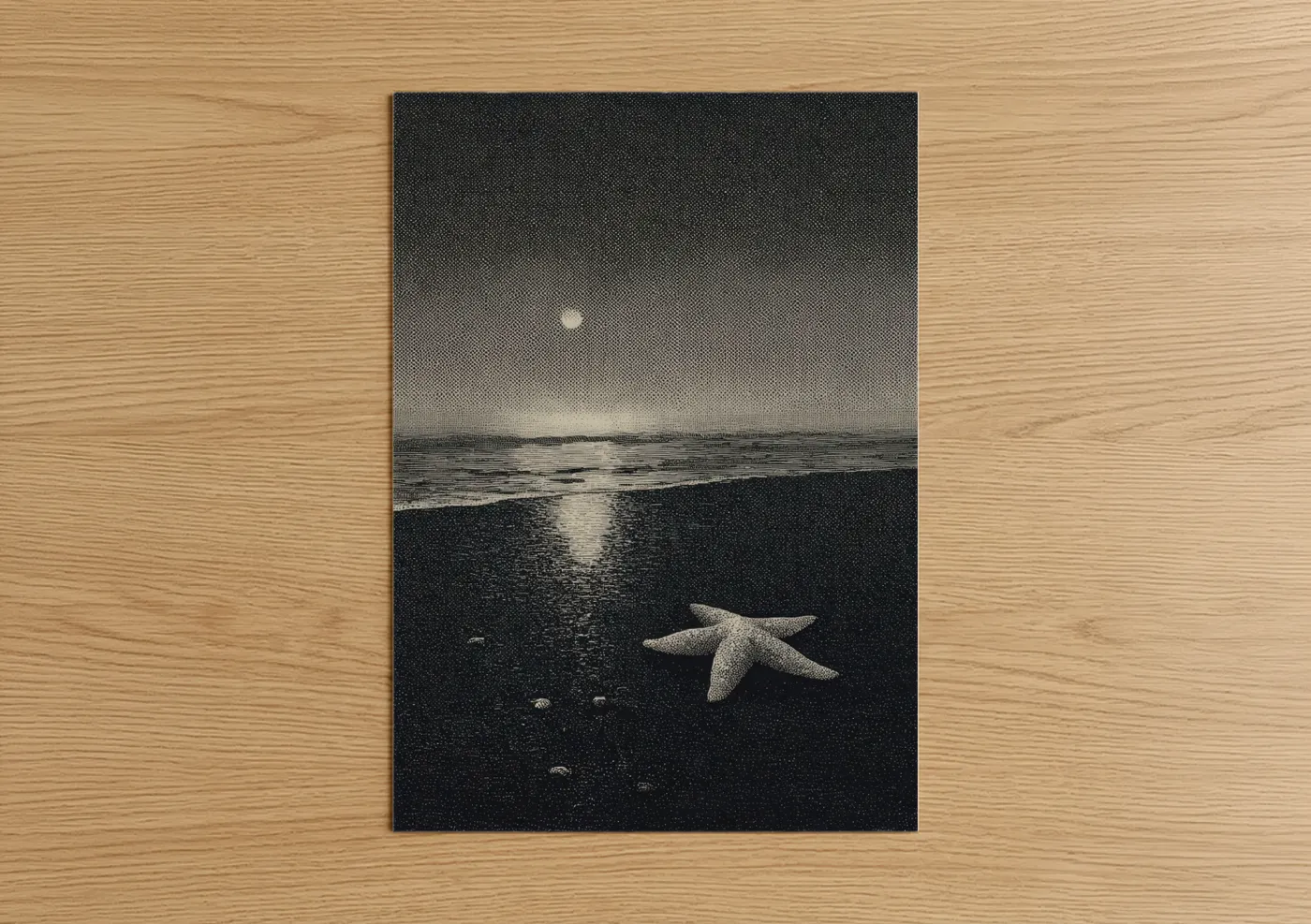 Moonlit Starfish Beach Night Photography Wall Art