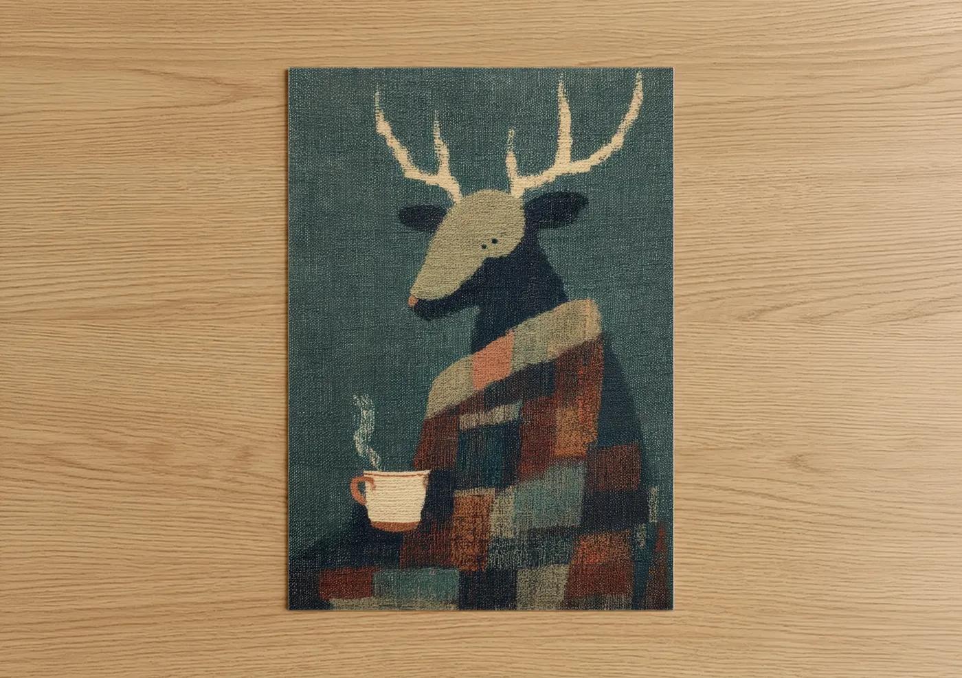 Cozy Reindeer Illustration Winter Wall Art