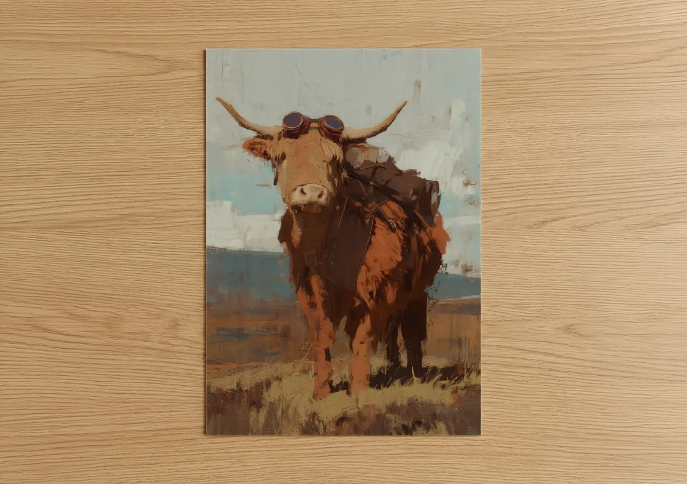 Steampunk Highland Cow with Goggles Wall Art