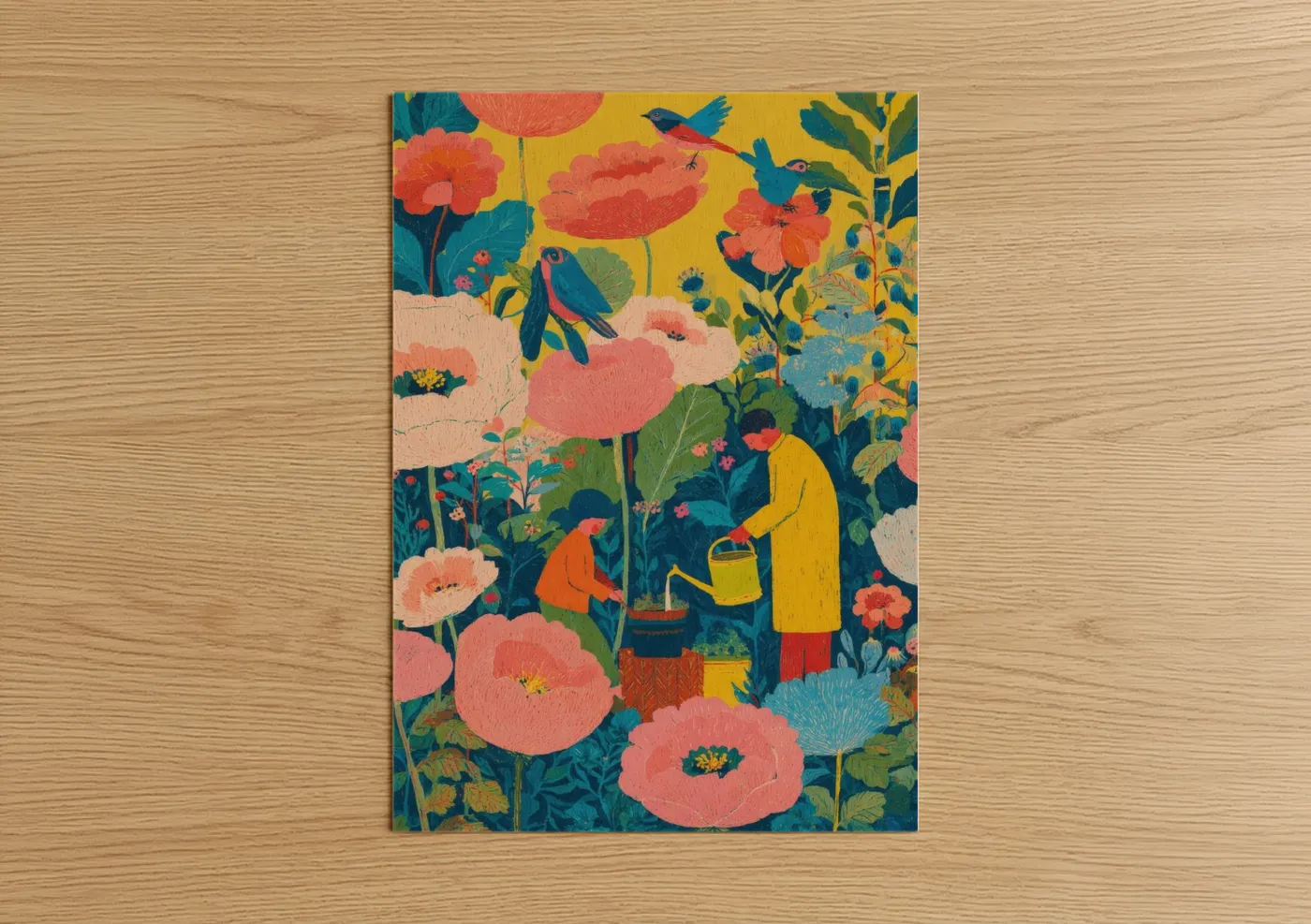 Father's Day Garden Illustration Colorful Wall Art