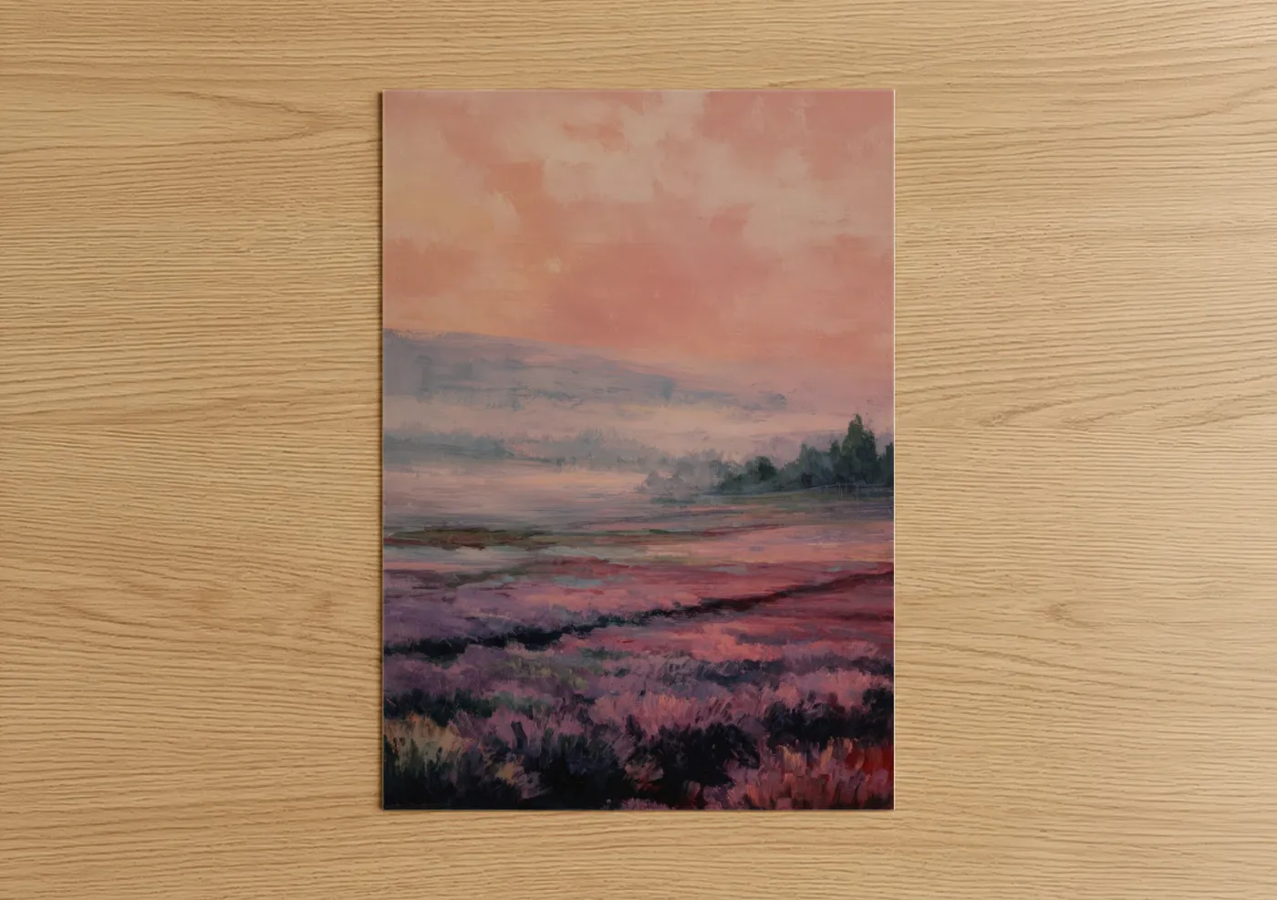 Misty Dawn Field Landscape Painting Wall Art