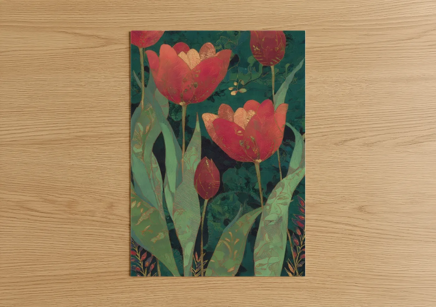 Crimson Tulip Garden Botanical Wall Art