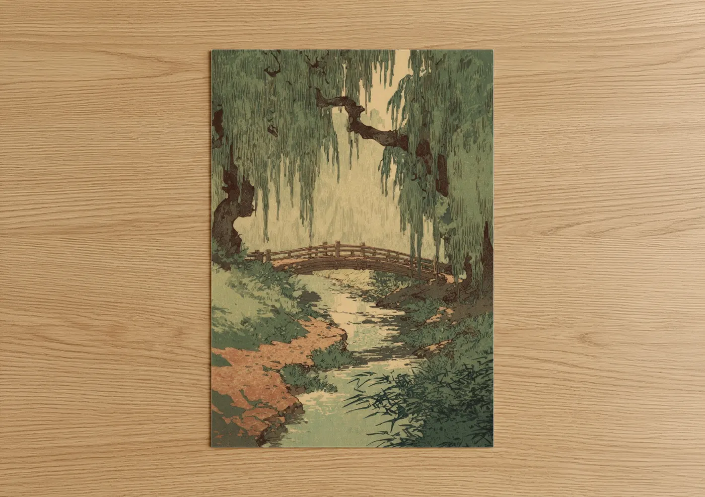 Willow Forest Bridge Japanese Woodblock Wall Art