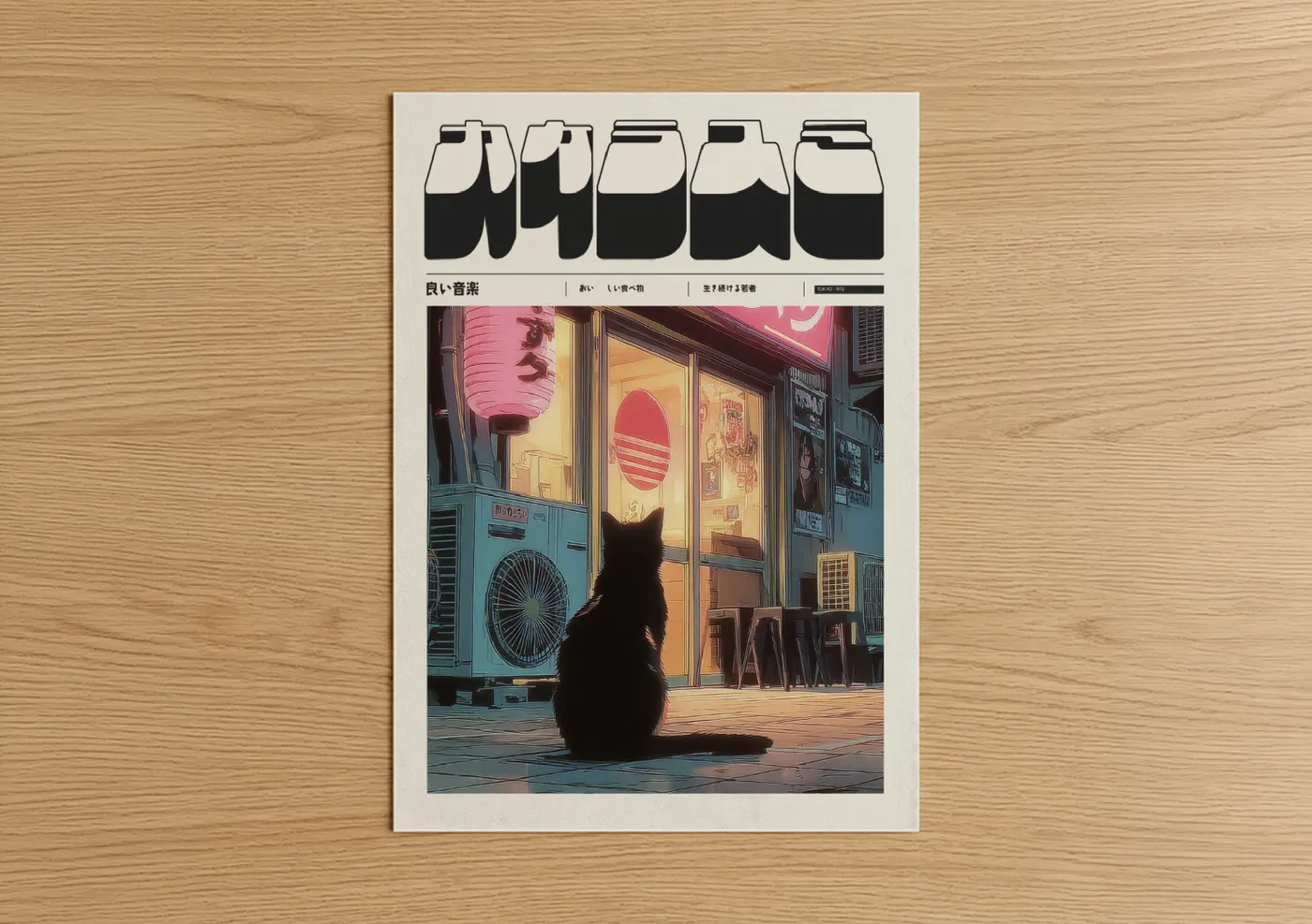 Black Cat Neon Anime Street Wall Art