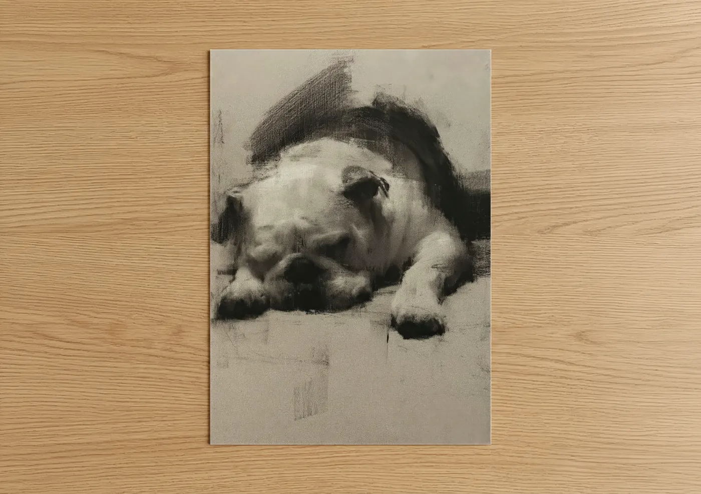 Resting Bulldog Charcoal Sketch Art Wall Art