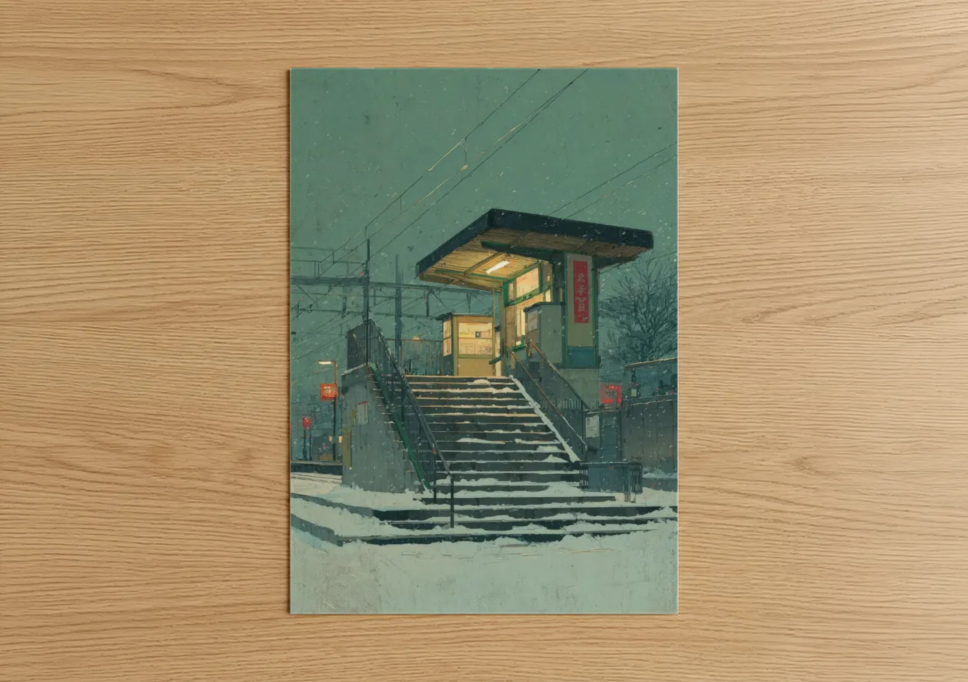 Snowy Subway Entrance Winter Station Wall Art