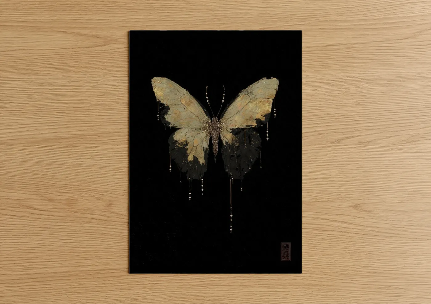 Golden Butterfly with Pearl Drape Wall Art