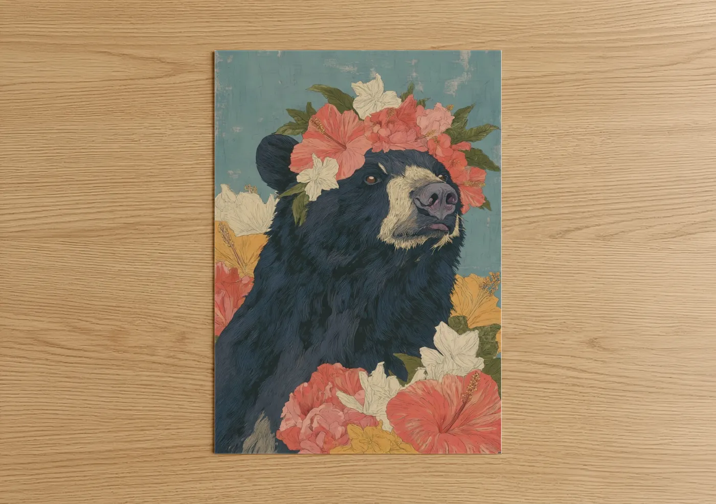Floral Sloth Bear Wildlife Wall Art