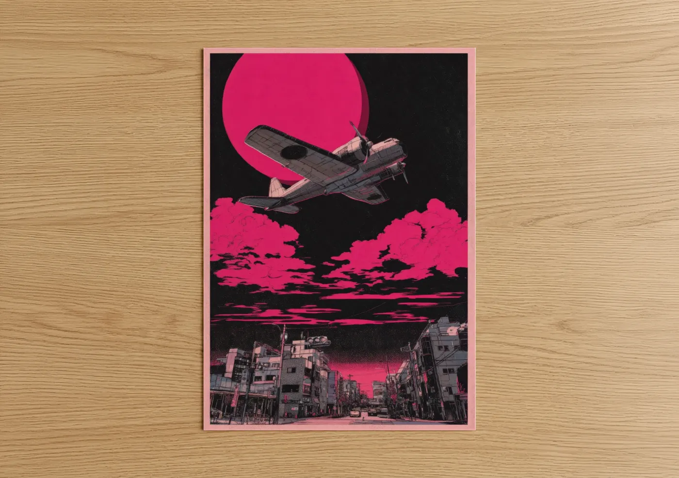 Vintage Airplane Neon Cyberpunk Wall Art