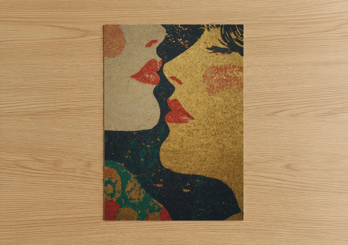 Red Lips Gold Mosaic Portrait Wall Art