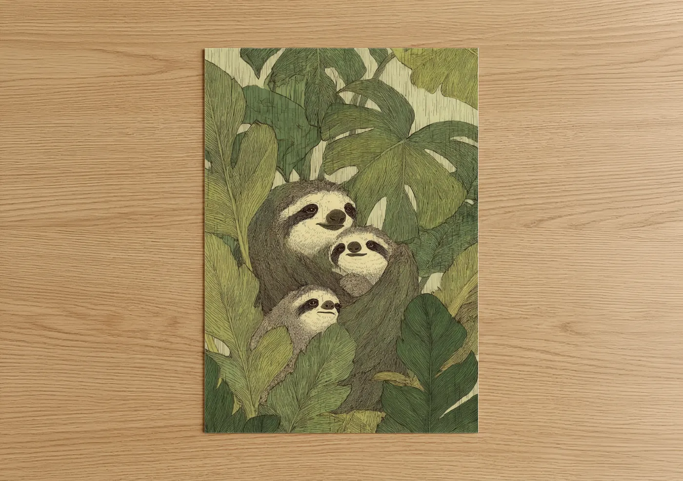 Sloth Family Canopy Illustration Wall Art