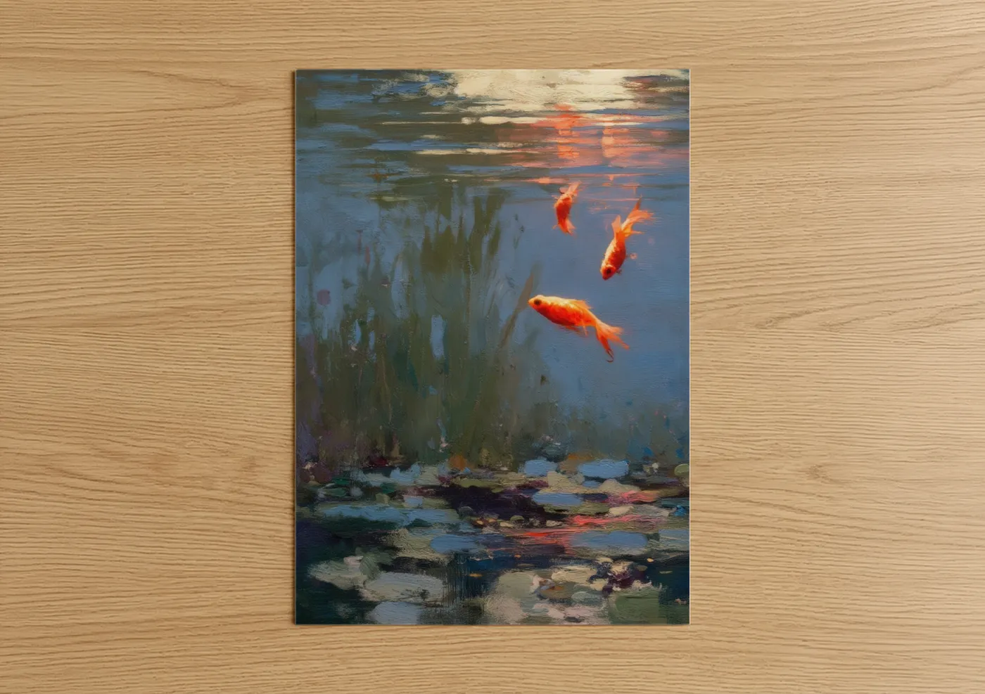 Sunset Goldfish Pond Watercolor Wall Art
