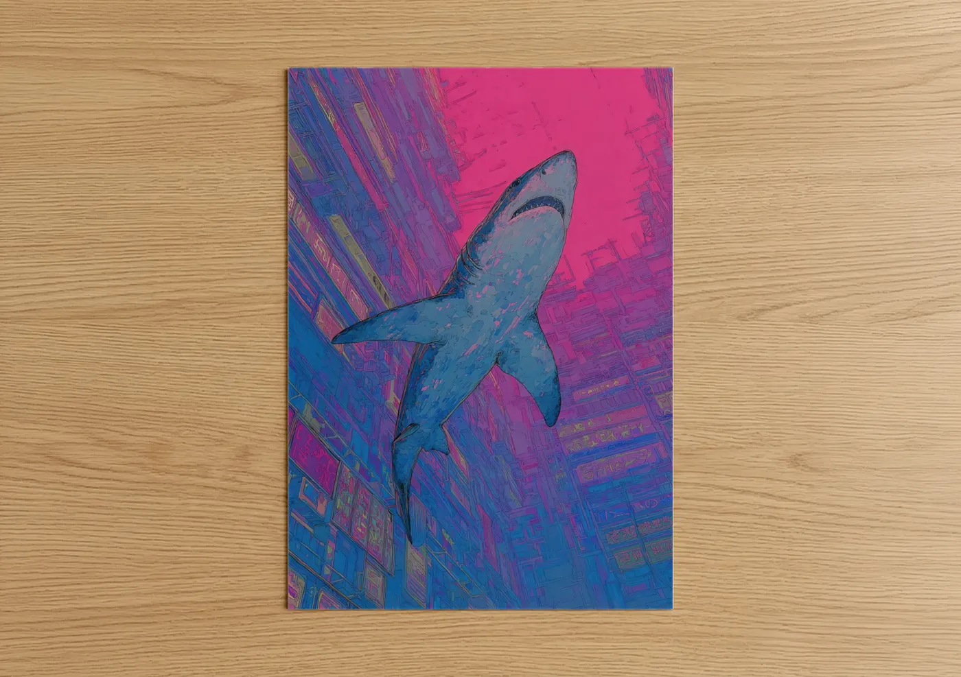 Neon Basking Shark Cyberpunk Art Wall Art