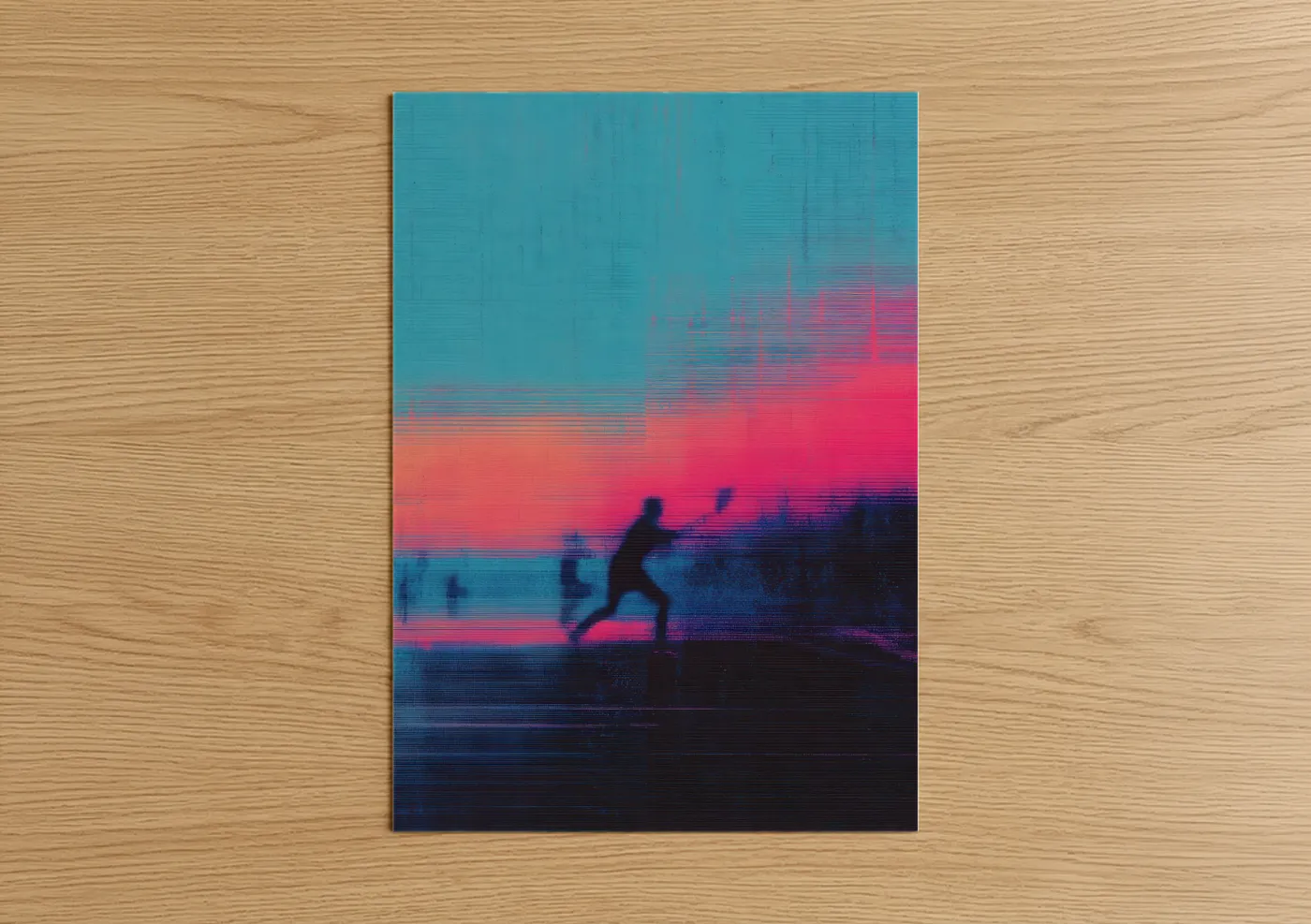 Neon Tennis Player Glitch Aesthetic Wall Art