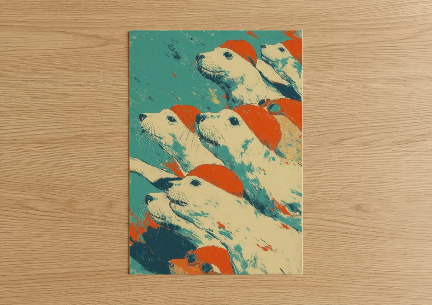Red-Capped Seals Pop Art Illustration Wall Art