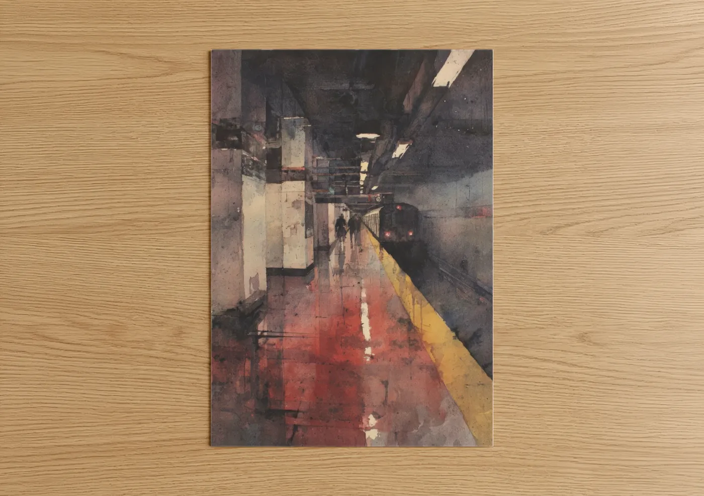 Moody Subway Station Train Watercolor Wall Art