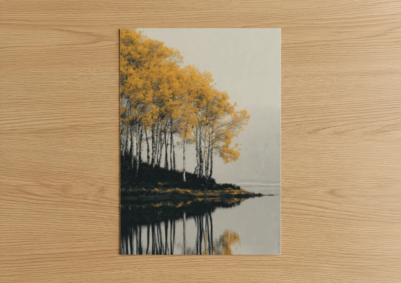 Golden Birch Lake Autumn Reflection Wall Art