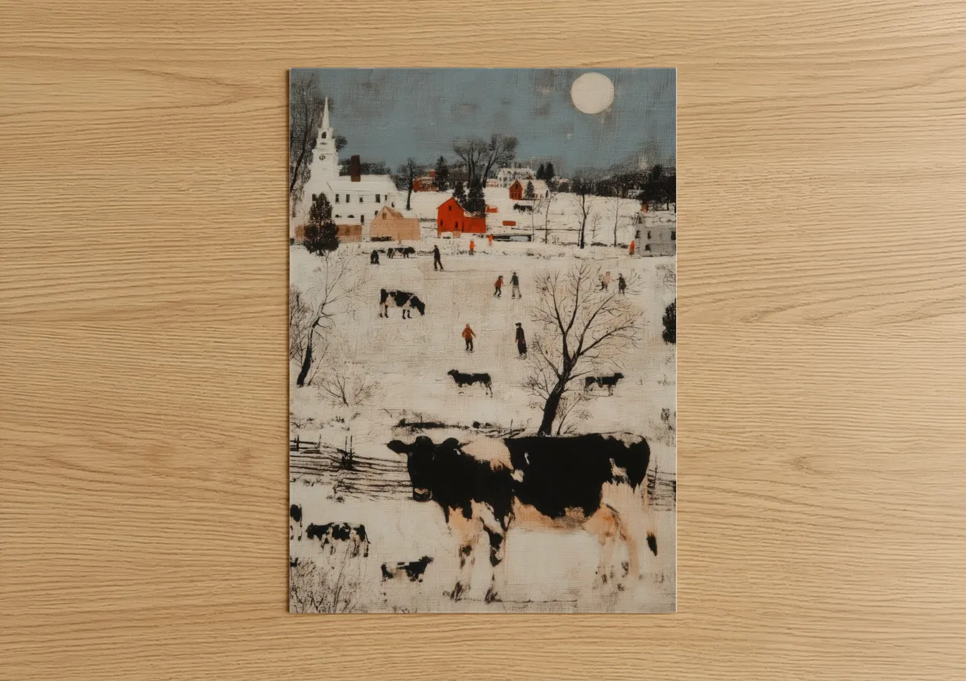 Jersey Cow Winter Farm Landscape Wall Art