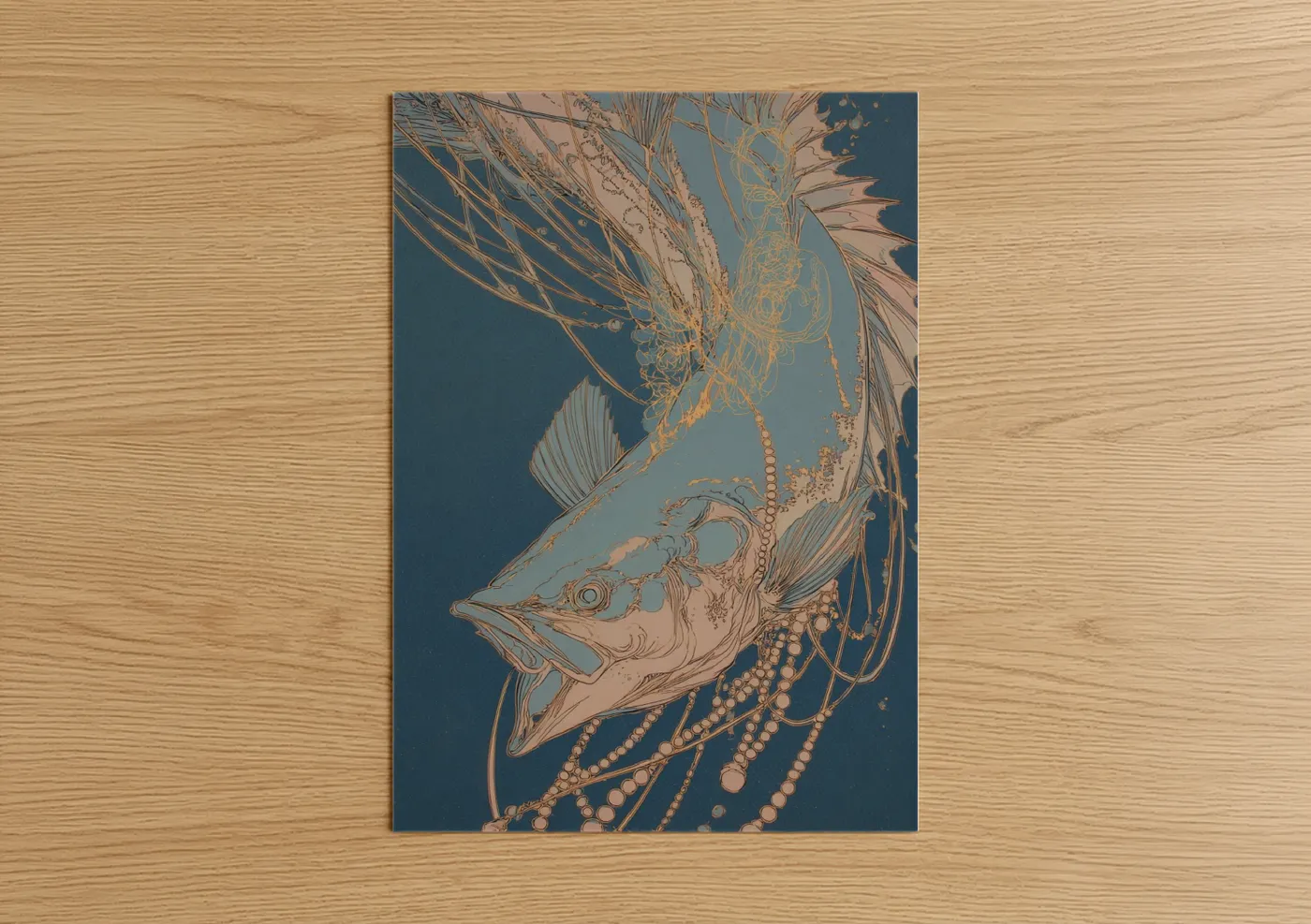 Golden Sailfish Line Art Ocean Wall Art