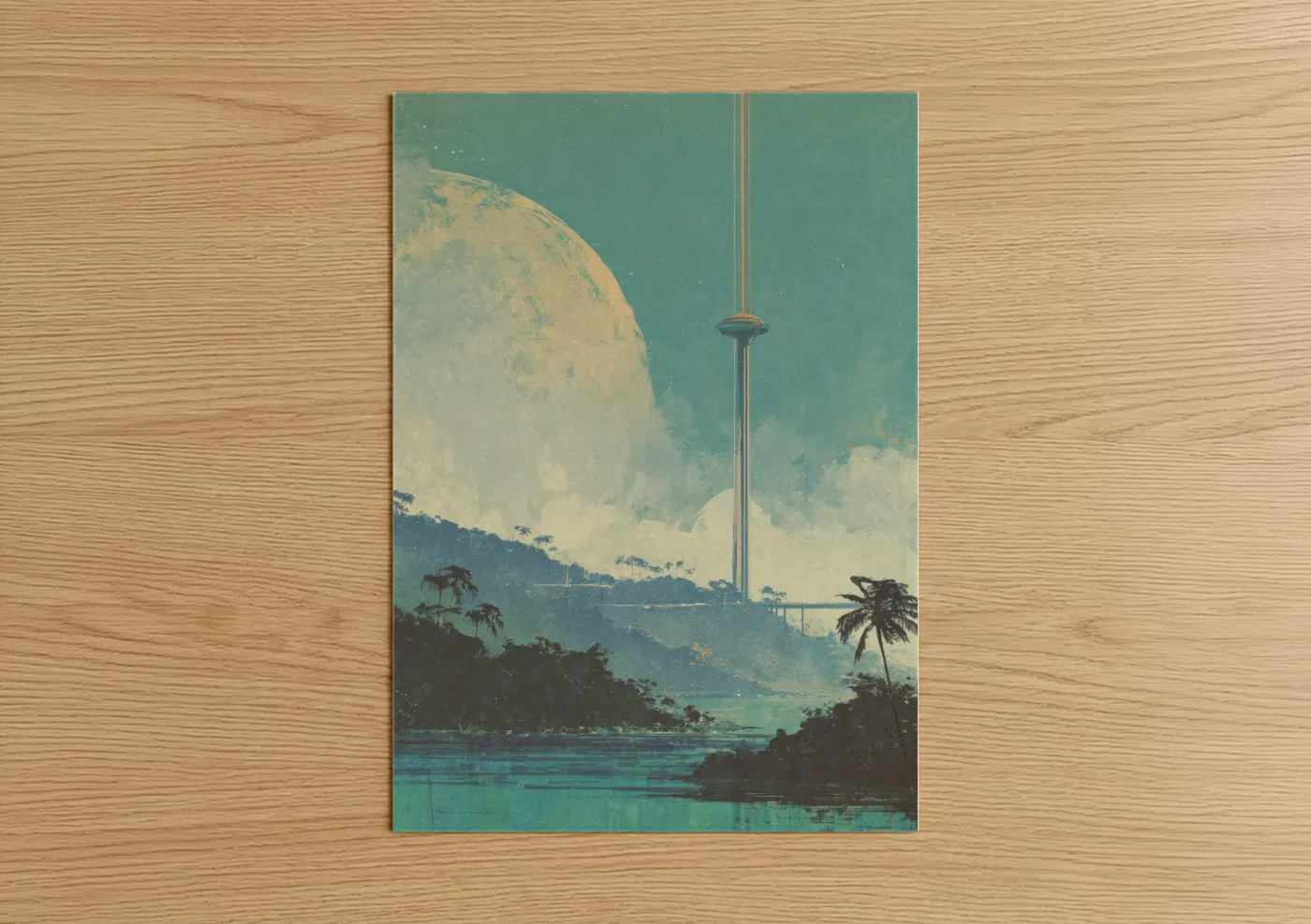 Sci-Fi Lunar Tower Retro Landscape Wall Art